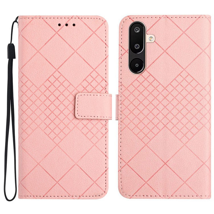 For Samsung Galaxy F16 5G / M16 5G Phone Case Wallet Imprint PU Leather Flip Folio Cover - Pink