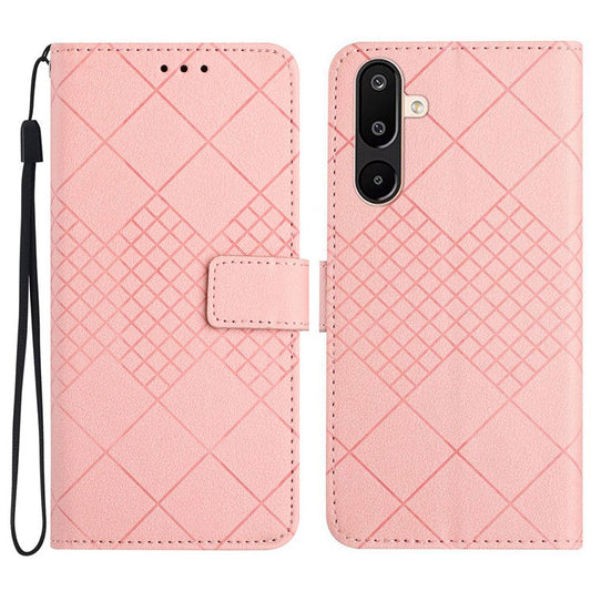 For Samsung Galaxy F16 5G / M16 5G Phone Case Wallet Imprint PU Leather Flip Folio Cover - Pink