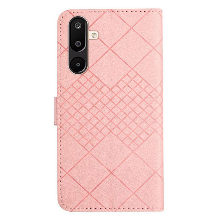 For Samsung Galaxy F16 5G / M16 5G Phone Case Wallet Imprint PU Leather Flip Folio Cover - Pink