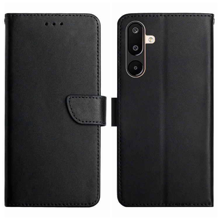 For Samsung Galaxy M16 5G / F16 5G Case Genuine Cow Leather Phone Cover Nappa Texture - Black