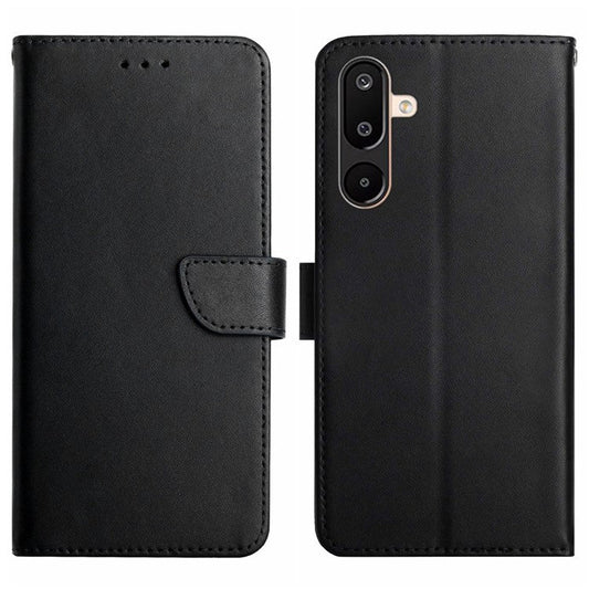 For Samsung Galaxy M16 5G / F16 5G Case Genuine Cow Leather Phone Cover Nappa Texture - Black