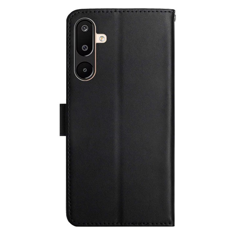 For Samsung Galaxy M16 5G / F16 5G Case Genuine Cow Leather Phone Cover Nappa Texture - Black