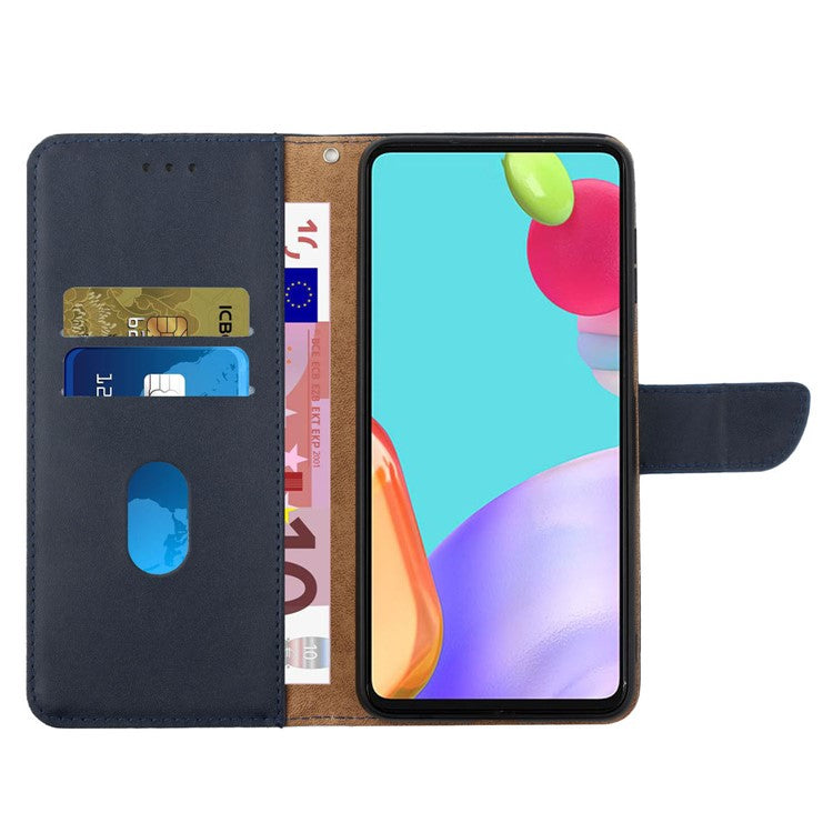 For Samsung Galaxy M16 5G / F16 5G Case Genuine Cow Leather Phone Cover Nappa Texture - Blue