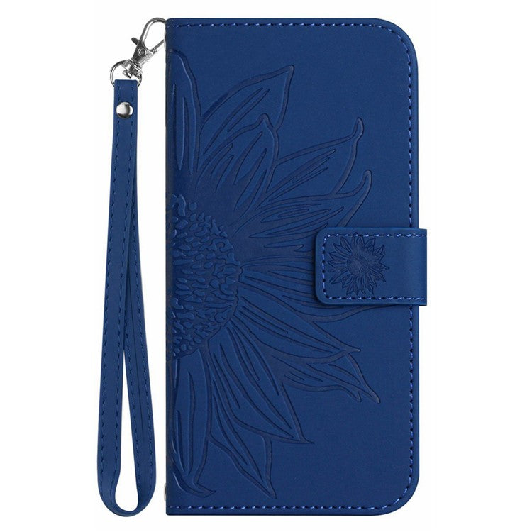 For Samsung Galaxy M16 5G / F16 5G Case Sunflower Imprint Leather Wallet Phone Cover with Wrist Strap - Sapphire