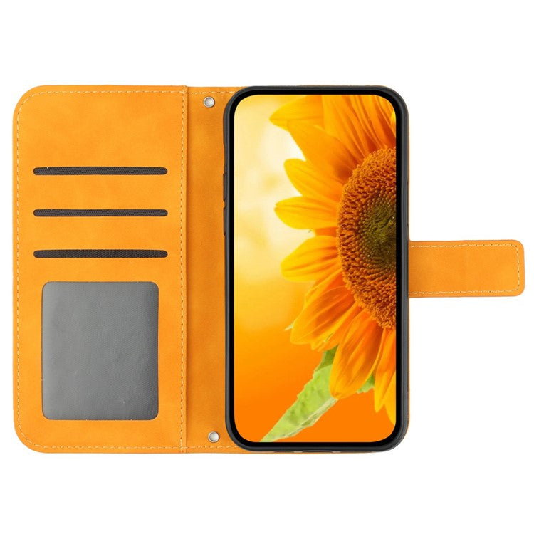 For Samsung Galaxy M16 5G / F16 5G Case Sunflower Imprint Leather Wallet Phone Cover with Wrist Strap - Yellow