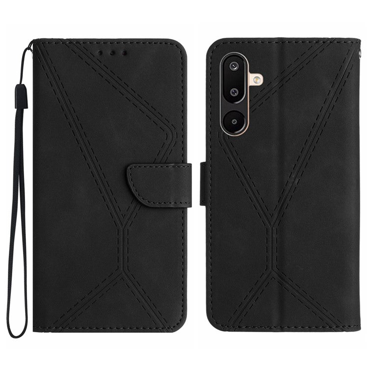 For Samsung Galaxy M16 5G / F16 5G Case Skin Touch Lines Imprinted PU Leather Flip Phone Cover - Black