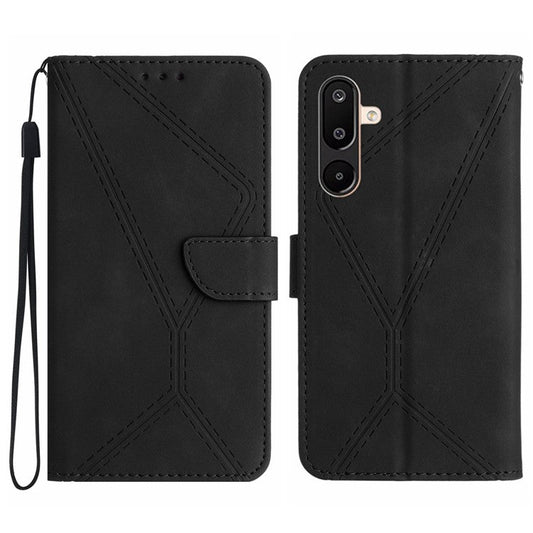 For Samsung Galaxy M16 5G / F16 5G Case Skin Touch Lines Imprinted PU Leather Flip Phone Cover - Black