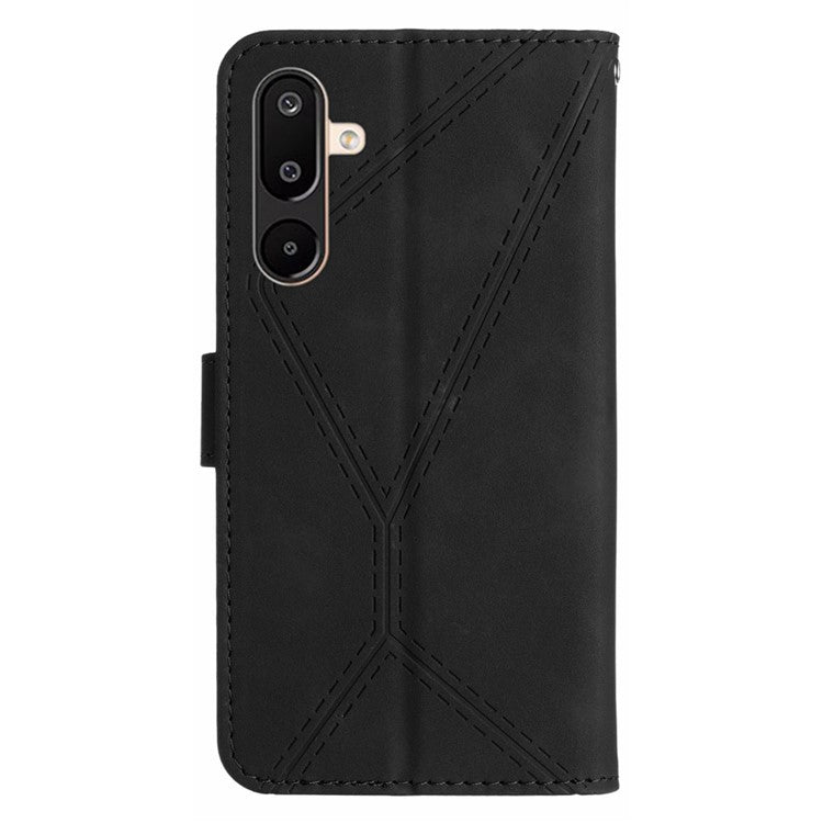 For Samsung Galaxy M16 5G / F16 5G Case Skin Touch Lines Imprinted PU Leather Flip Phone Cover - Black