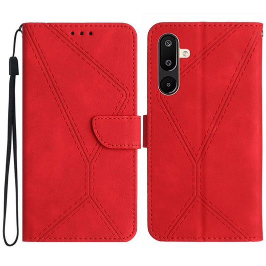 For Samsung Galaxy M16 5G / F16 5G Case Skin Touch Lines Imprinted PU Leather Flip Phone Cover - Red