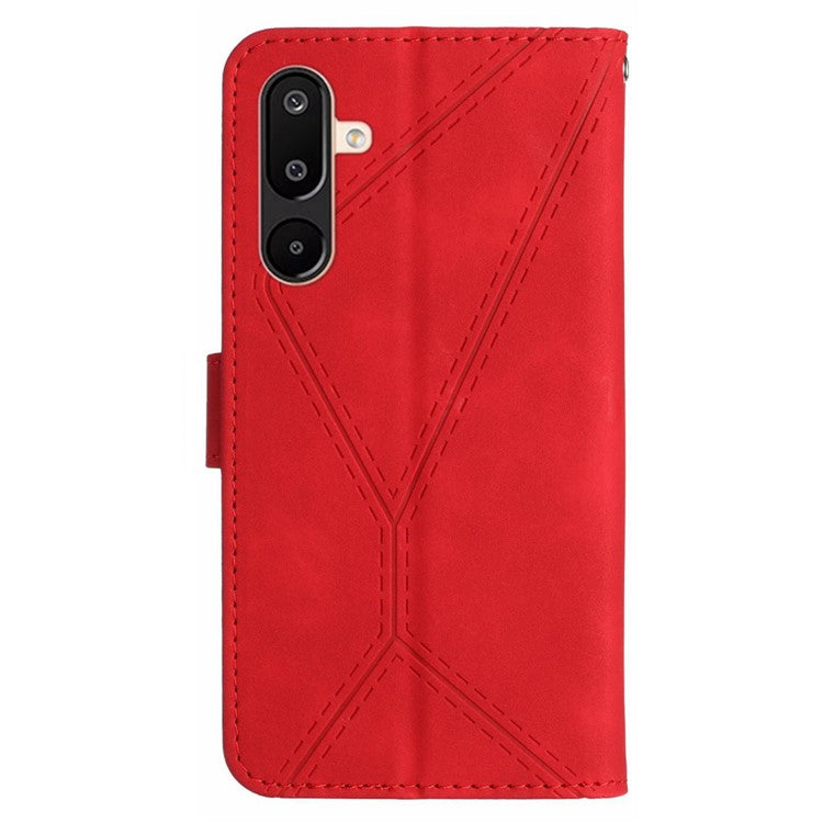 For Samsung Galaxy M16 5G / F16 5G Case Skin Touch Lines Imprinted PU Leather Flip Phone Cover - Red