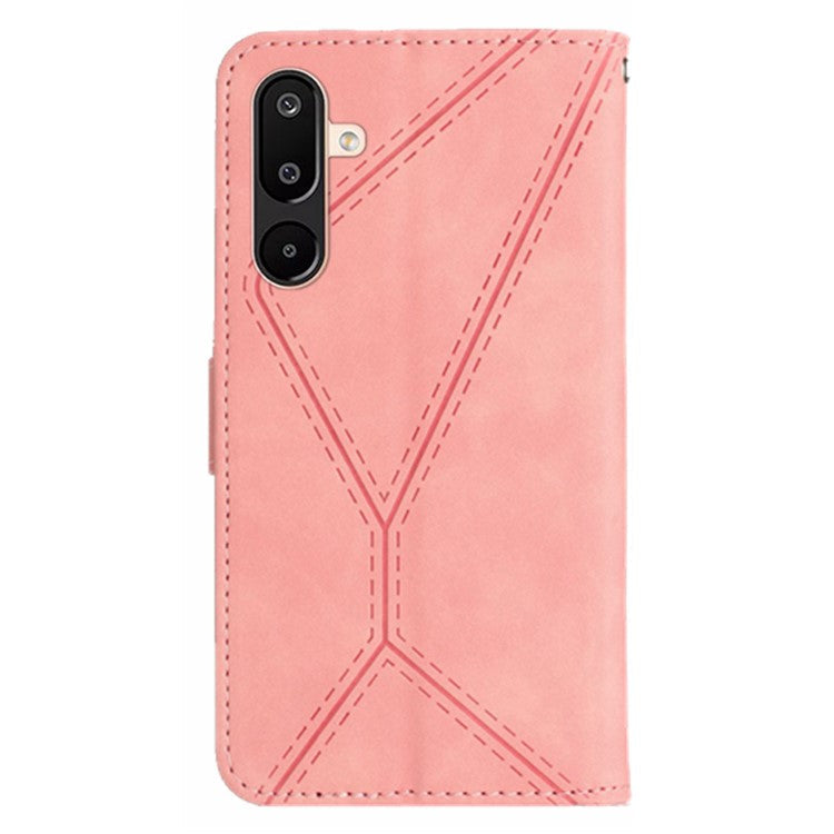 For Samsung Galaxy M16 5G / F16 5G Case Skin Touch Lines Imprinted PU Leather Flip Phone Cover - Pink