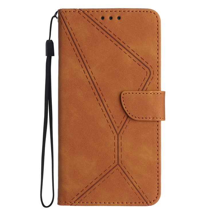 For Samsung Galaxy M16 5G / F16 5G Case Skin Touch Lines Imprinted PU Leather Flip Phone Cover - Brown