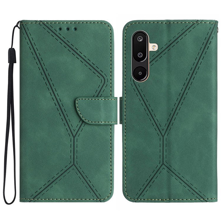 For Samsung Galaxy M16 5G / F16 5G Case Skin Touch Lines Imprinted PU Leather Flip Phone Cover - Green