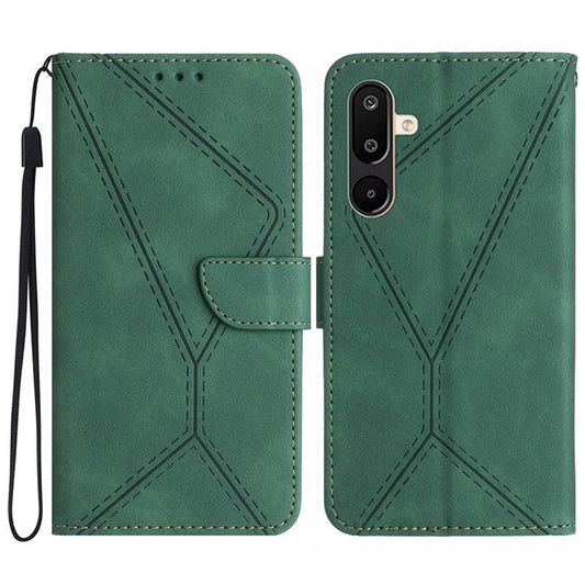 For Samsung Galaxy M16 5G / F16 5G Case Skin Touch Lines Imprinted PU Leather Flip Phone Cover - Green