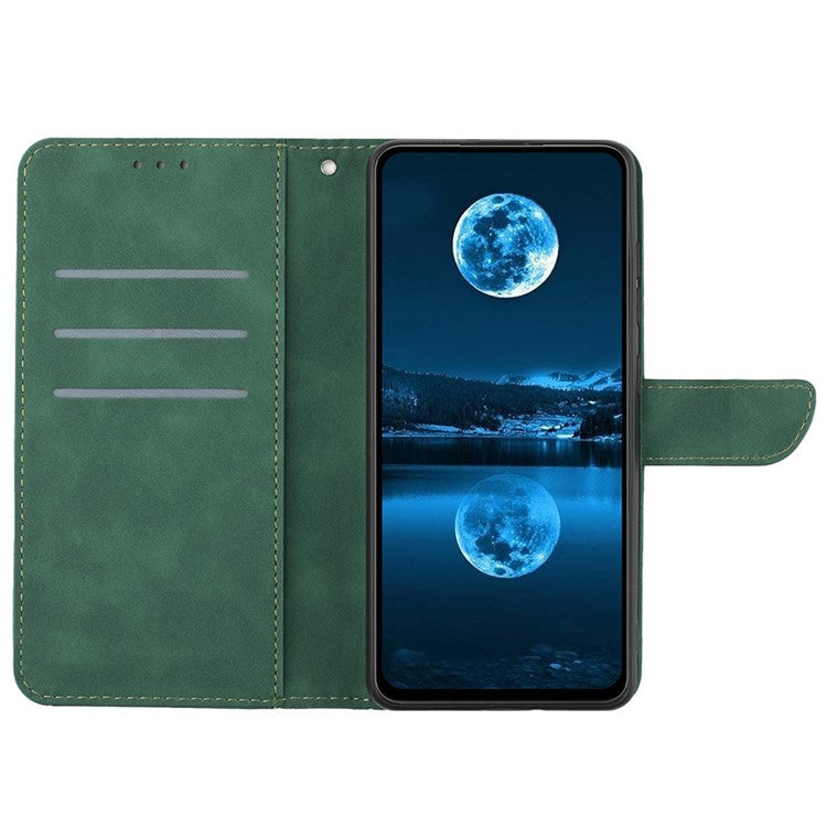 For Samsung Galaxy M16 5G / F16 5G Case Skin Touch Lines Imprinted PU Leather Flip Phone Cover - Green
