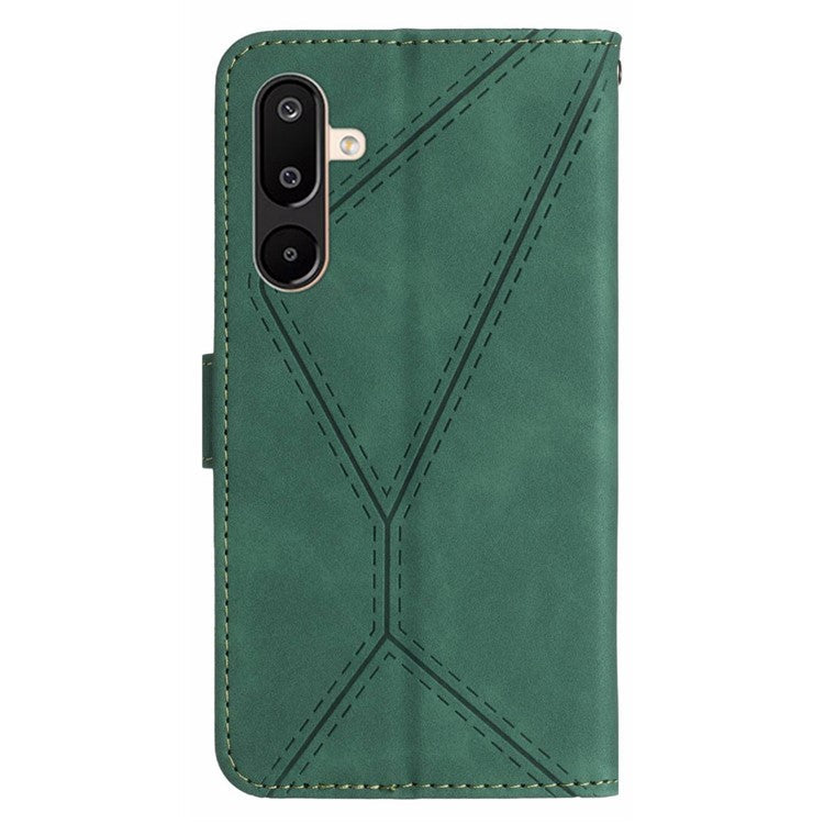 For Samsung Galaxy M16 5G / F16 5G Case Skin Touch Lines Imprinted PU Leather Flip Phone Cover - Green