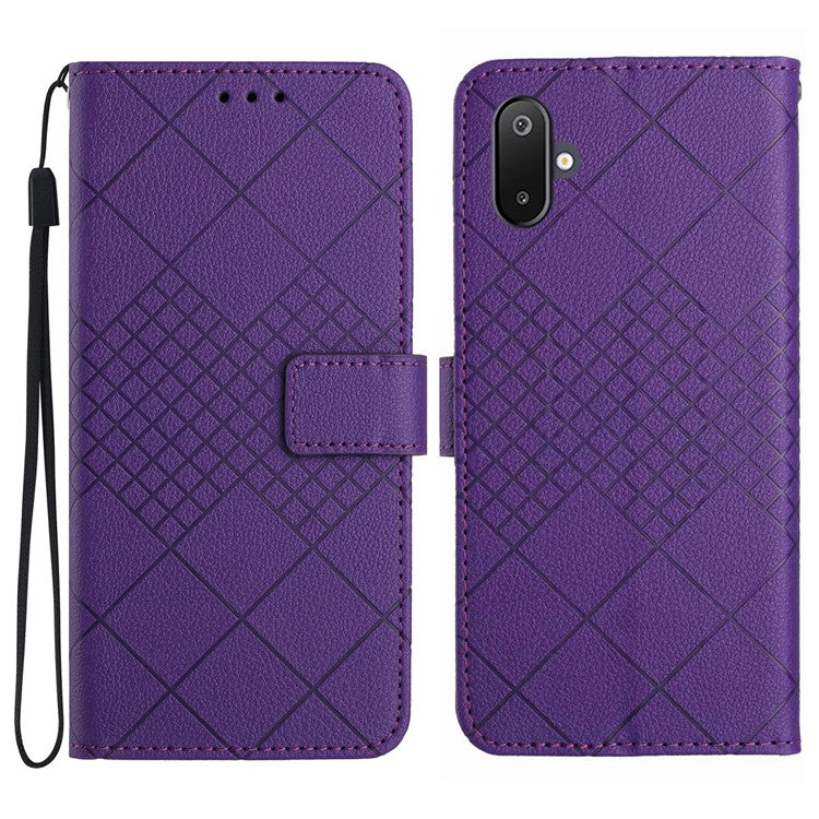 For Samsung Galaxy F06 5G / M06 5G Phone Case Wallet Imprint PU Leather Flip Folio Cover - Dark Purple
