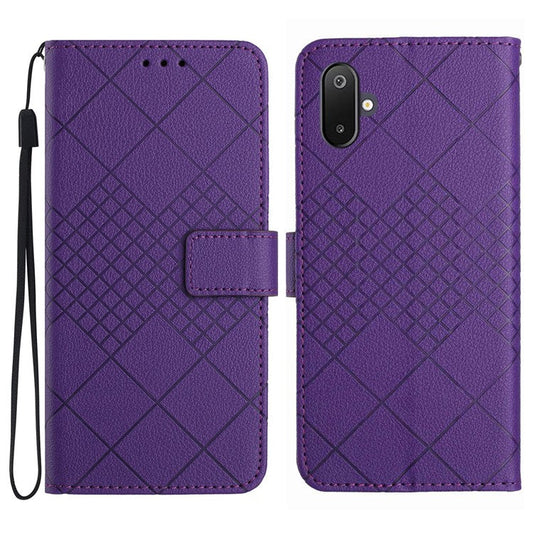 For Samsung Galaxy F06 5G / M06 5G Phone Case Wallet Imprint PU Leather Flip Folio Cover - Dark Purple