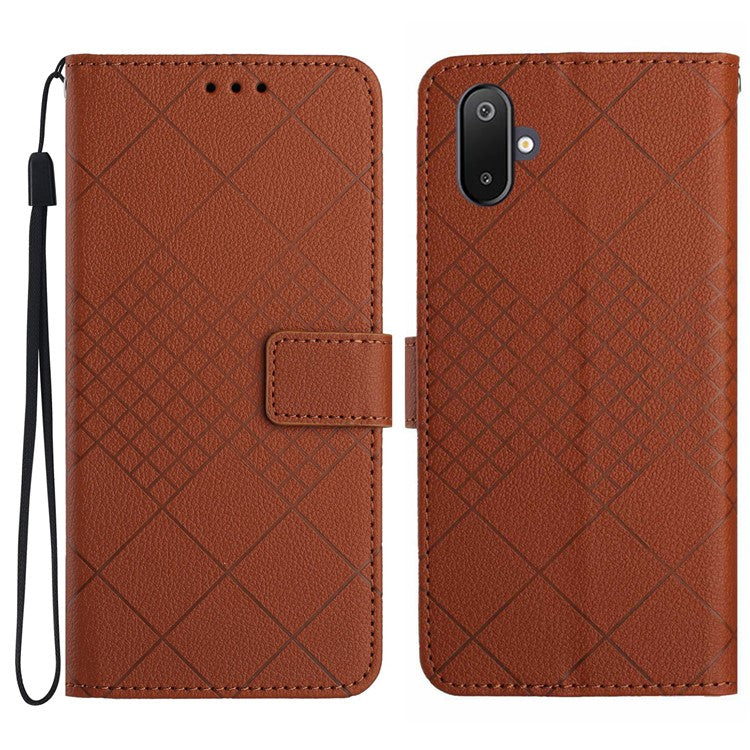 For Samsung Galaxy F06 5G / M06 5G Phone Case Wallet Imprint PU Leather Flip Folio Cover - Brown