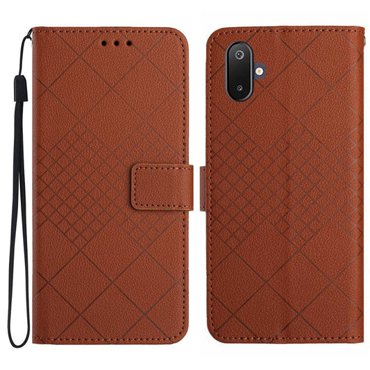 For Samsung Galaxy F06 5G / M06 5G Phone Case Wallet Imprint PU Leather Flip Folio Cover - Brown