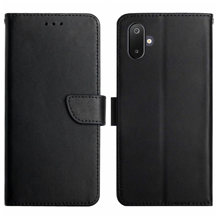 For Samsung Galaxy M06 5G / F06 5G Case Genuine Cow Leather Phone Cover Nappa Texture - Black
