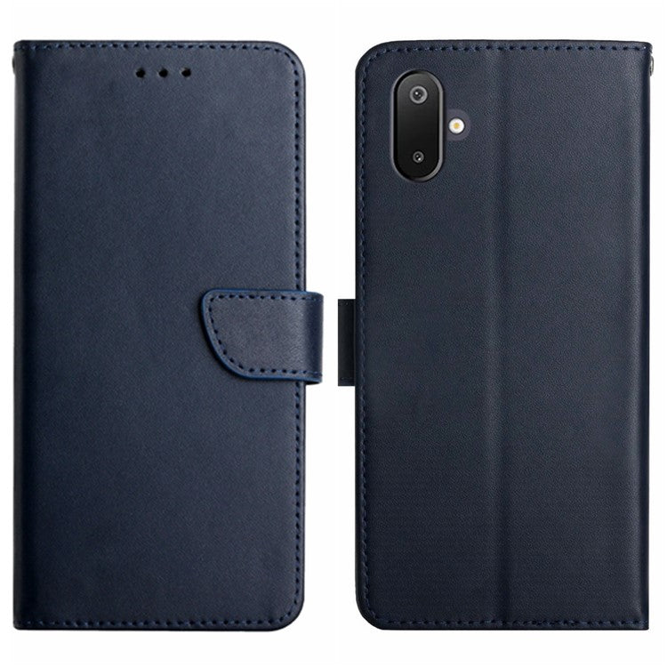 For Samsung Galaxy M06 5G / F06 5G Case Genuine Cow Leather Phone Cover Nappa Texture - Blue