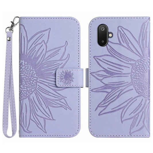 For Samsung Galaxy M06 5G / F06 5G Case Sunflower Imprint Leather Wallet Phone Cover with Wrist Strap - Light Purple