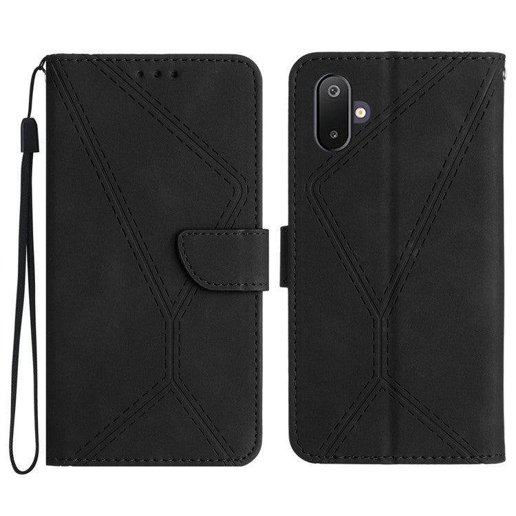 For Samsung Galaxy F06 5G / M06 5G Case Skin Touch Lines Imprinted PU Leather Flip Phone Cover - Black