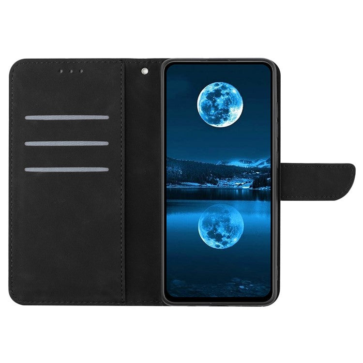 For Samsung Galaxy F06 5G / M06 5G Case Skin Touch Lines Imprinted PU Leather Flip Phone Cover - Black