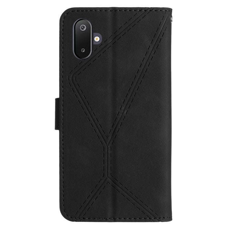 For Samsung Galaxy F06 5G / M06 5G Case Skin Touch Lines Imprinted PU Leather Flip Phone Cover - Black