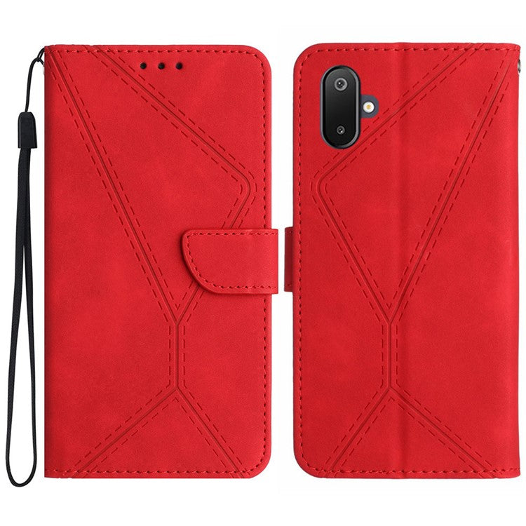 For Samsung Galaxy F06 5G / M06 5G Case Skin Touch Lines Imprinted PU Leather Flip Phone Cover - Red