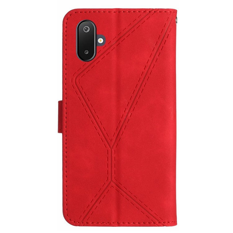 For Samsung Galaxy F06 5G / M06 5G Case Skin Touch Lines Imprinted PU Leather Flip Phone Cover - Red
