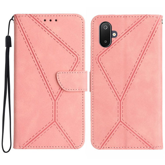 For Samsung Galaxy F06 5G / M06 5G Case Skin Touch Lines Imprinted PU Leather Flip Phone Cover - Pink