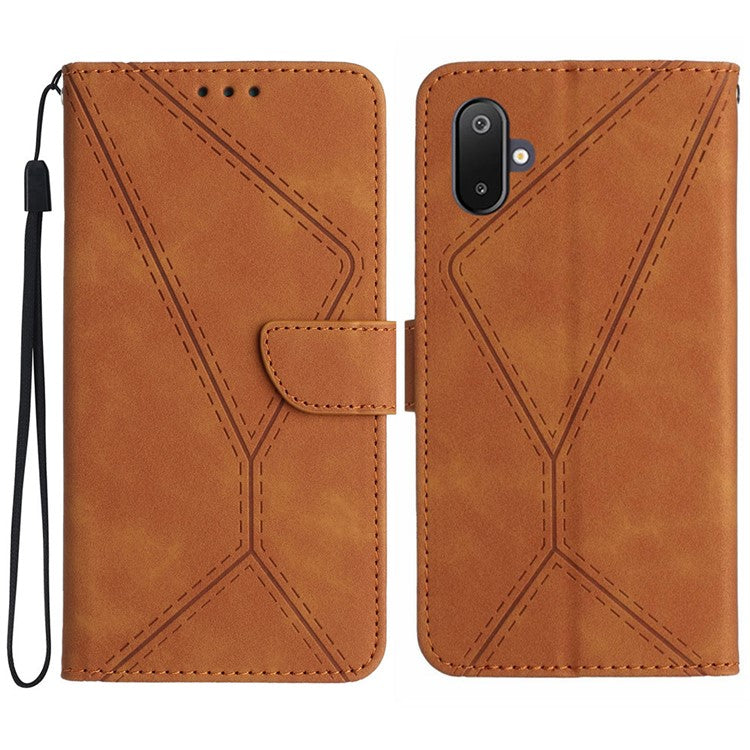 For Samsung Galaxy F06 5G / M06 5G Case Skin Touch Lines Imprinted PU Leather Flip Phone Cover - Brown