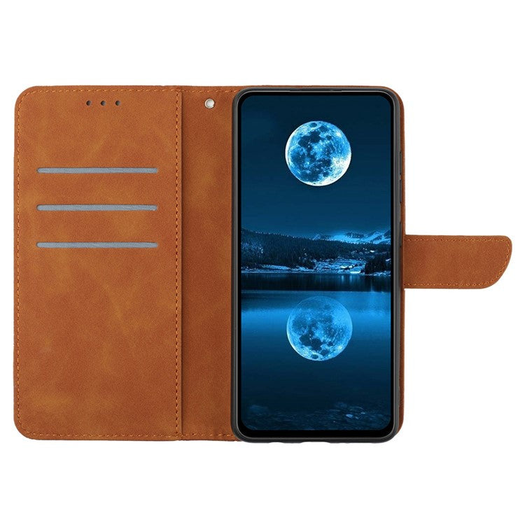 For Samsung Galaxy F06 5G / M06 5G Case Skin Touch Lines Imprinted PU Leather Flip Phone Cover - Brown