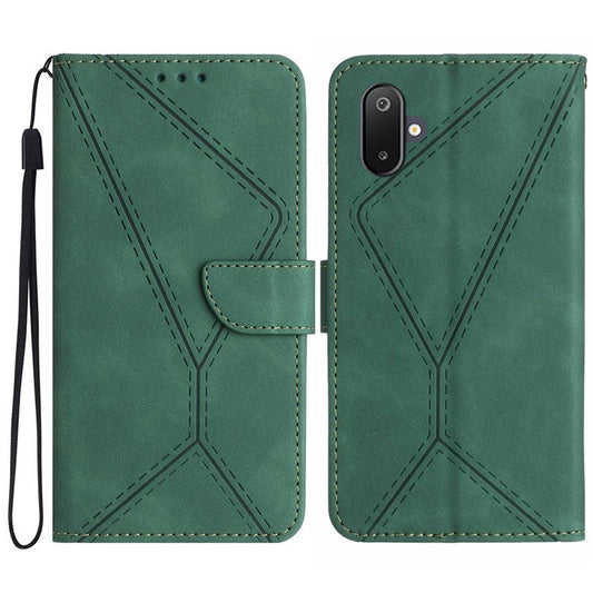 For Samsung Galaxy F06 5G / M06 5G Case Skin Touch Lines Imprinted PU Leather Flip Phone Cover - Green