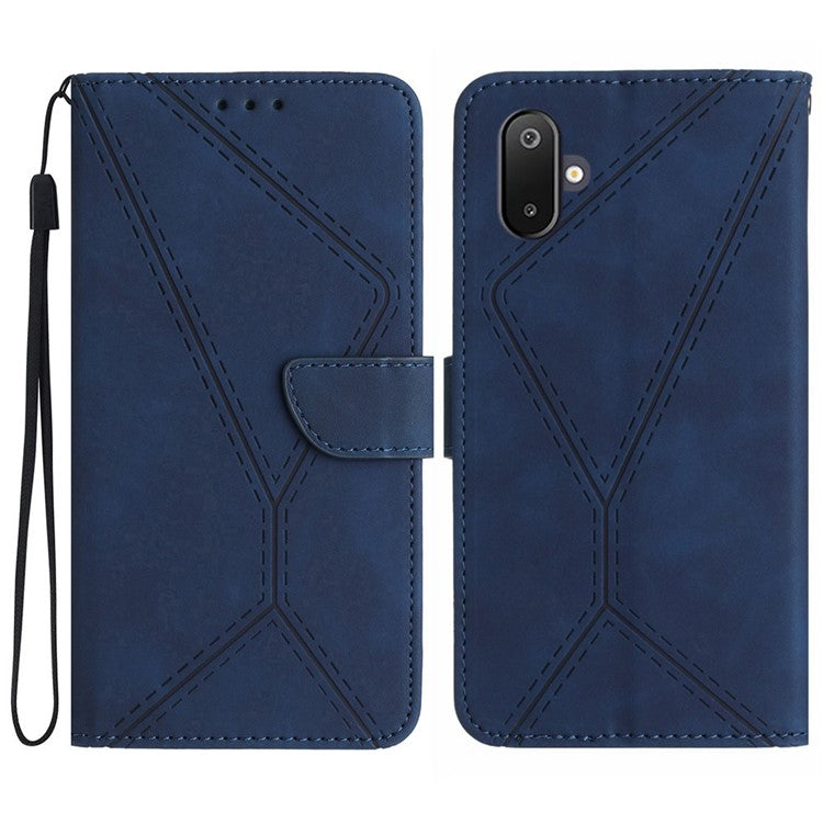 For Samsung Galaxy F06 5G / M06 5G Case Skin Touch Lines Imprinted PU Leather Flip Phone Cover - Blue