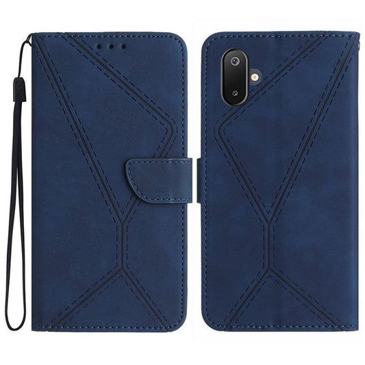 For Samsung Galaxy F06 5G / M06 5G Case Skin Touch Lines Imprinted PU Leather Flip Phone Cover - Blue