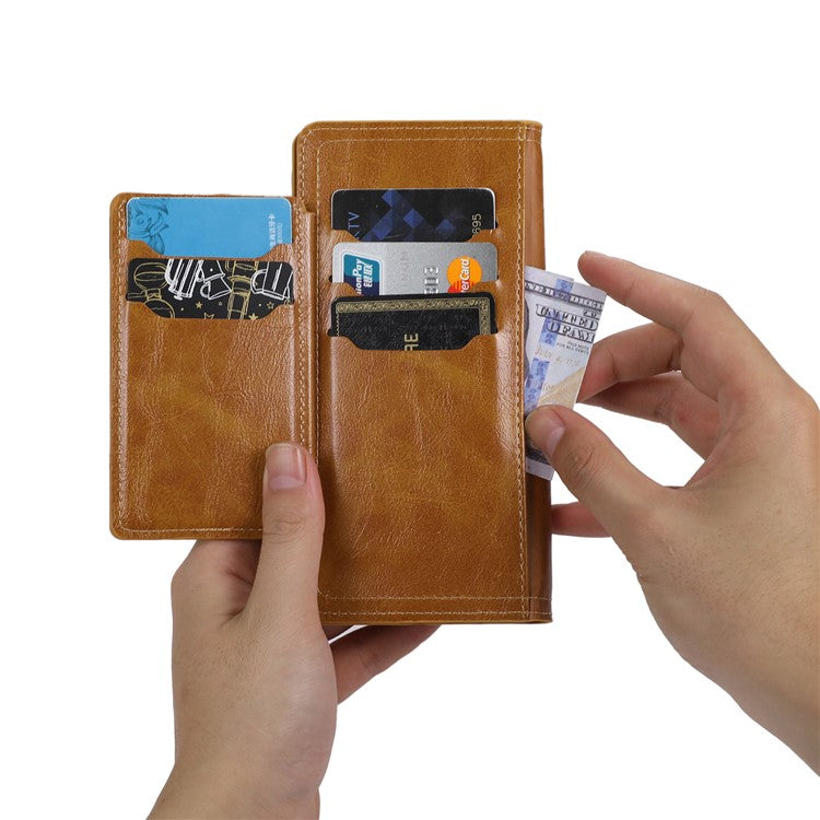 For Samsung Galaxy S25 Edge Case Zipper Flip Leather Phone Cover with Card Holder - Orange