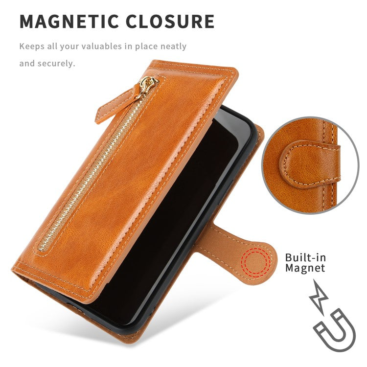 For Samsung Galaxy S25 Edge Case Zipper Flip Leather Phone Cover with Card Holder - Orange