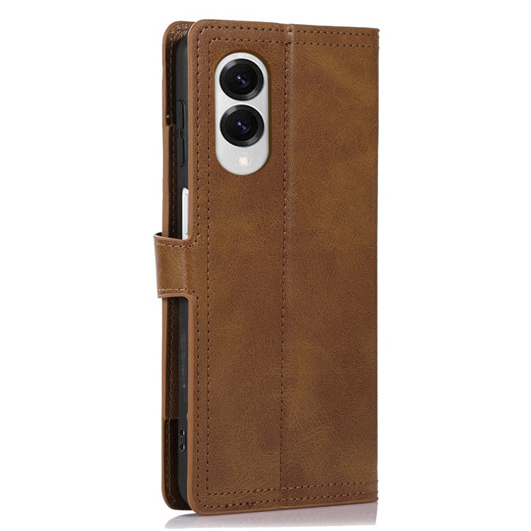 For Samsung Galaxy S25 Edge Case Zipper Flip Leather Phone Cover with Card Holder - Brown
