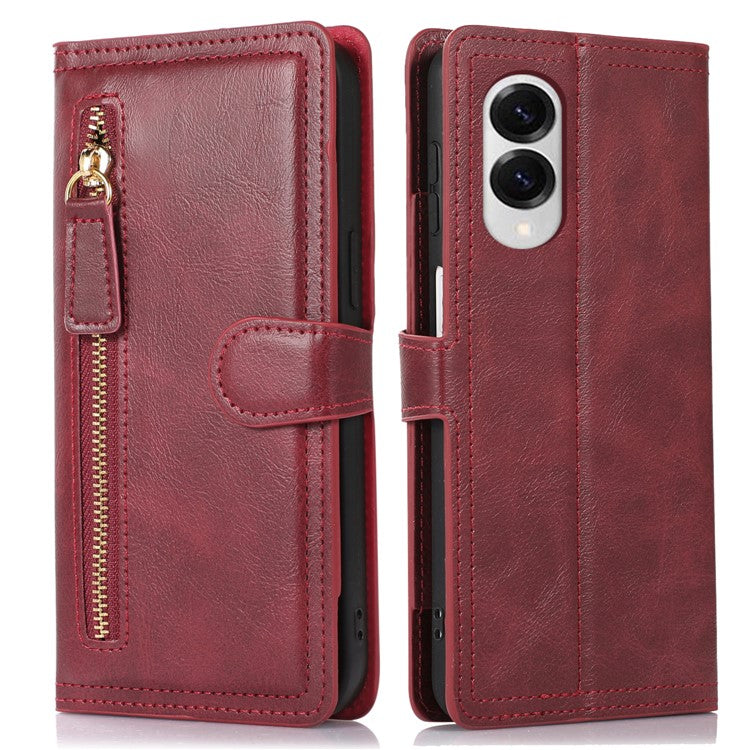For Samsung Galaxy S25 Edge Case Zipper Flip Leather Phone Cover with Card Holder - Red
