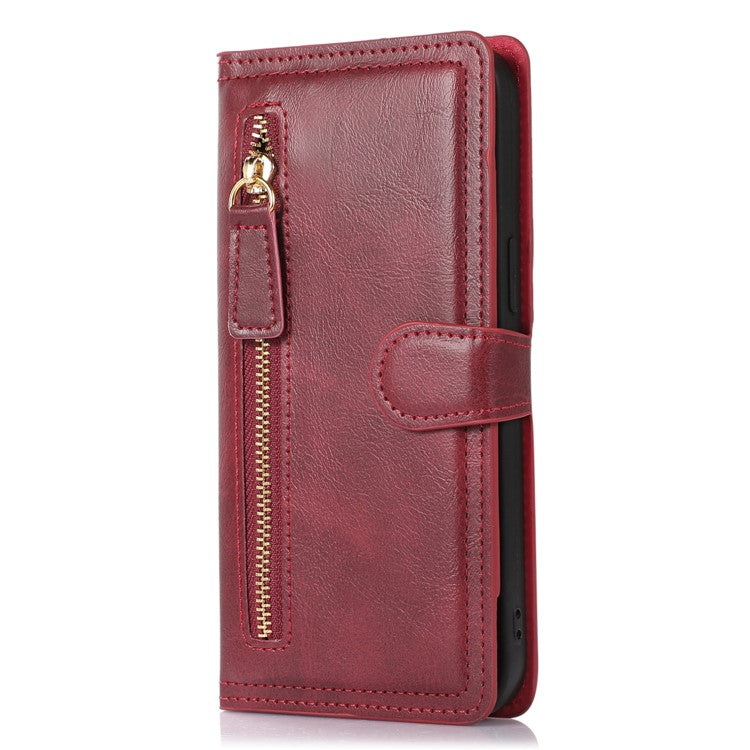 For Samsung Galaxy S25 Edge Case Zipper Flip Leather Phone Cover with Card Holder - Red