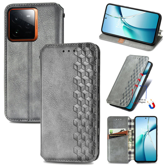 For Realme GT 7 Pro 5G Case Rhombus Imprint PU Leather Wallet Phone Cover - Grey