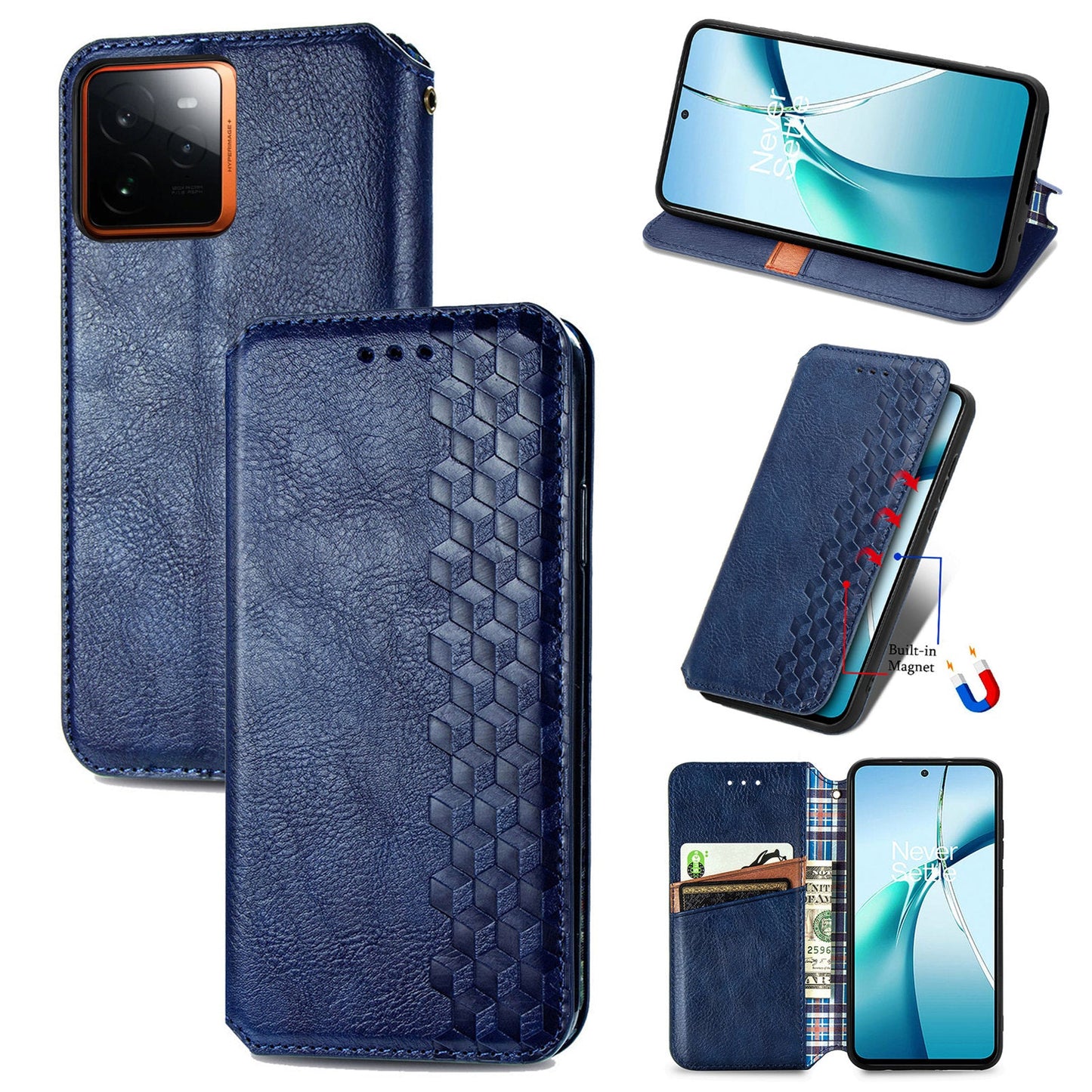 For Realme GT 7 Pro 5G Case Rhombus Imprint PU Leather Wallet Phone Cover - Blue