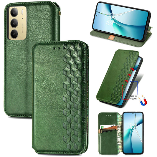 For Realme C75 Case Rhombus Imprint PU Leather Wallet Phone Cover - Green