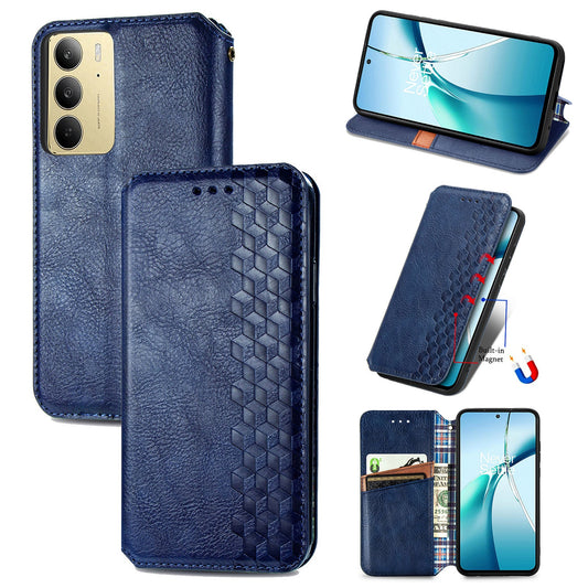 For Realme C75 Case Rhombus Imprint PU Leather Wallet Phone Cover - Blue