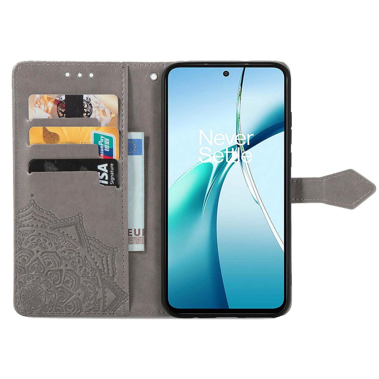 For Realme GT 7 Pro 5G Wallet Case Mandala Flower Leather Phone Cover Stand - Grey