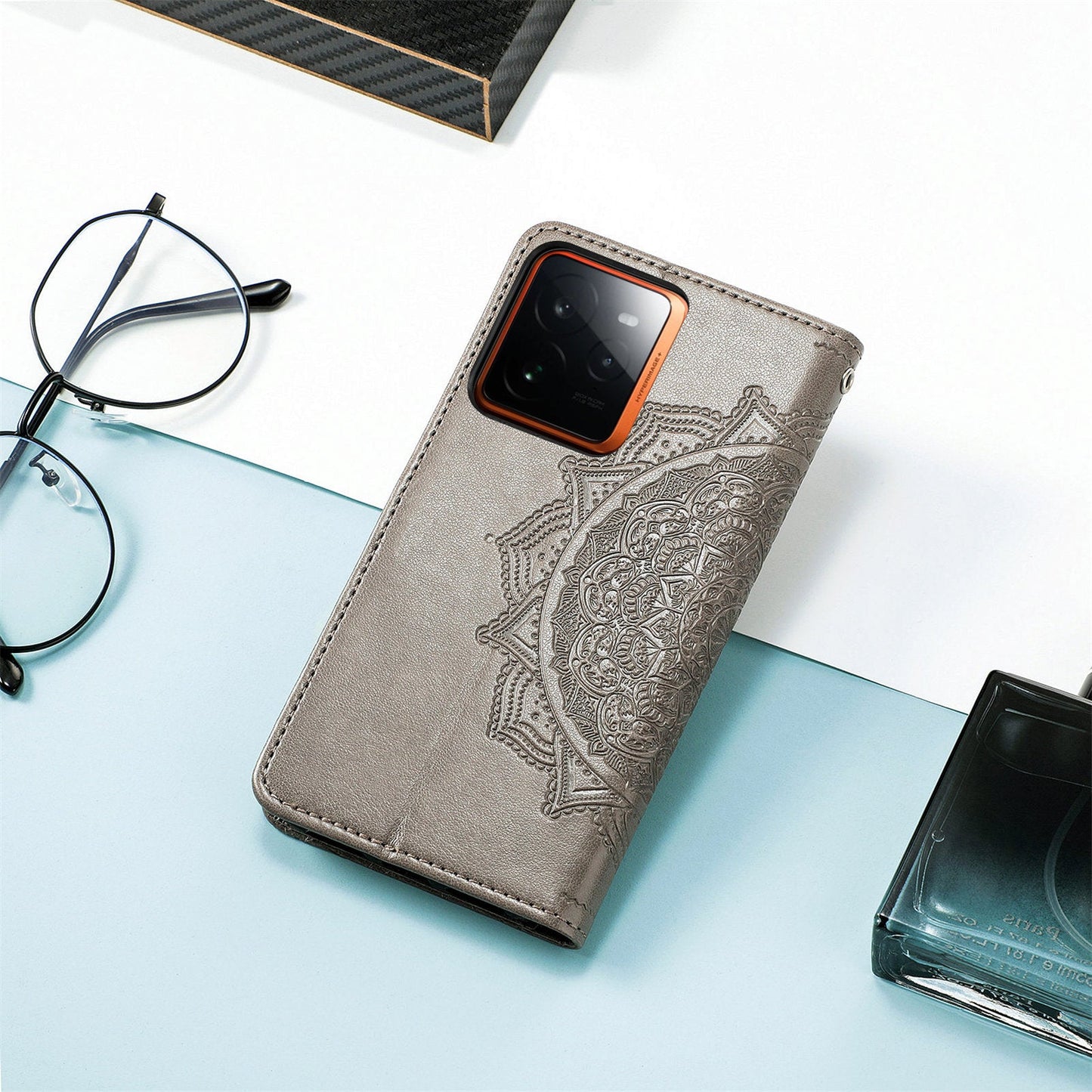 For Realme GT 7 Pro 5G Wallet Case Mandala Flower Leather Phone Cover Stand - Grey