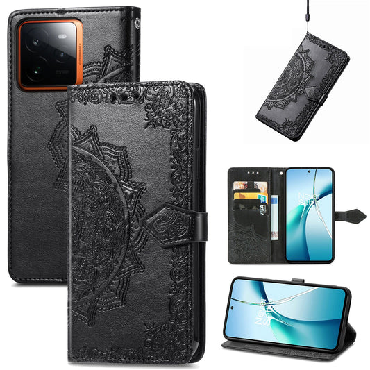 For Realme GT 7 Pro 5G Wallet Case Mandala Flower Leather Phone Cover Stand - Black